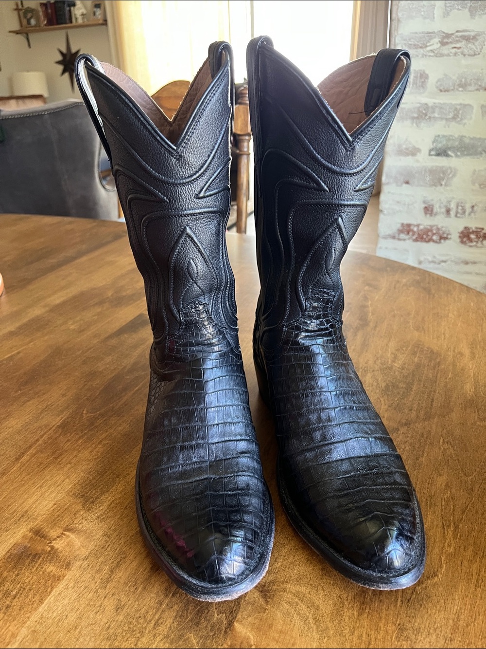 Tecovas Black Caimen Leather Western Boots